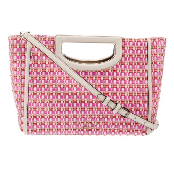 kate spade Handbags - Kate Spade Alexia Raffia Tweed Top Handle Crossbody Bag Pink EUC
